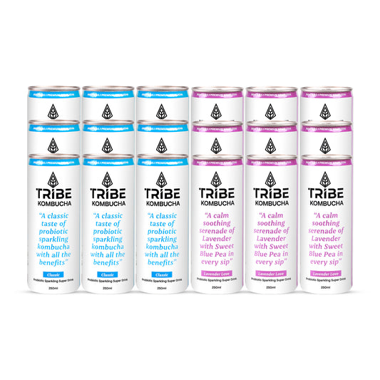 Tribe Kombucha Probiotic Super Drink | Supports Gut Health | Gluten-Free | Naturally Fermented | Super Refreshing | Classic and Lavender| Pack of 24 |250 ML