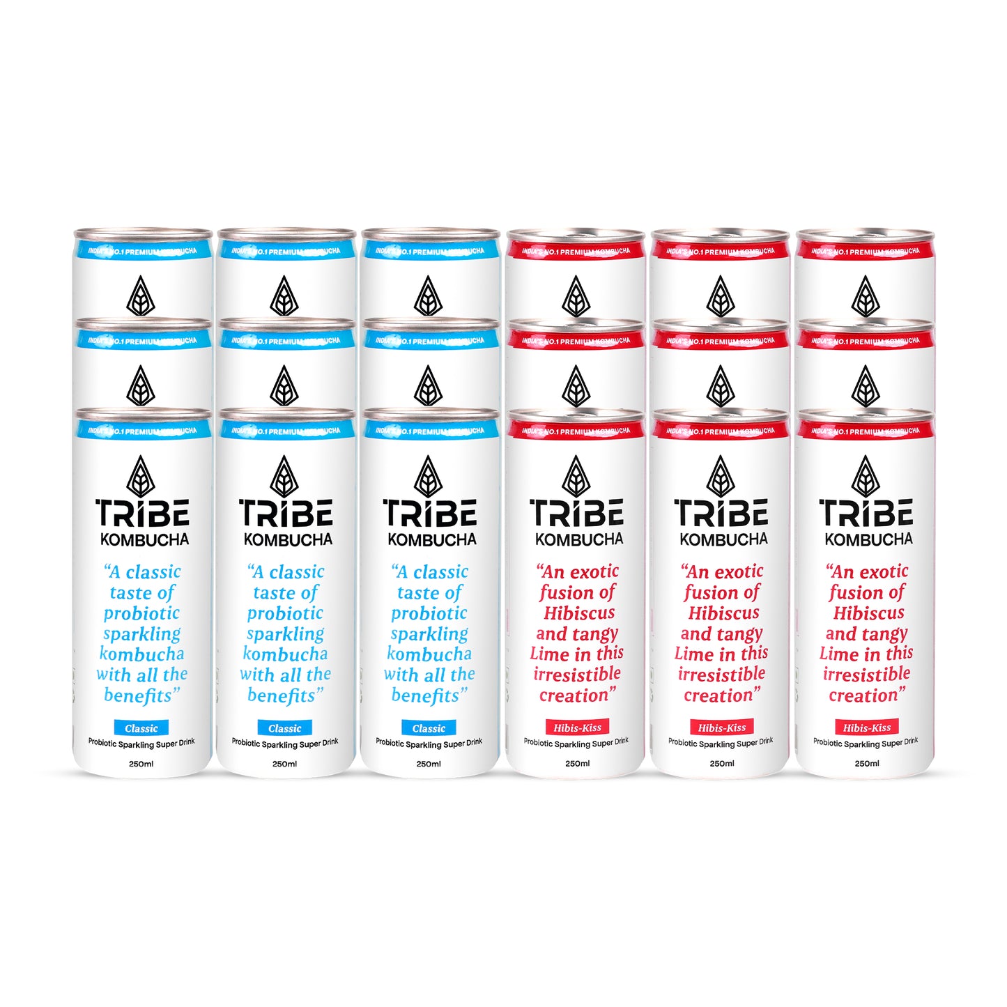 Tribe Kombucha Probiotic Super Drink | Supports Gut Health | Gluten-Free | Naturally Fermented | Super Refreshing | Gluten free | Antioxidant and Hydration | Classic and Hibiscus| Pack of 24 |250 ML