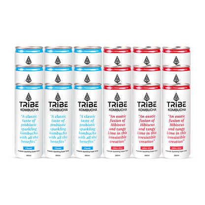 Tribe Kombucha Probiotic Super Drink | Supports Gut Health | Gluten-Free | Naturally Fermented | Super Refreshing | Gluten free | Antioxidant and Hydration | Classic and Hibiscus| Pack of 24 |250 ML