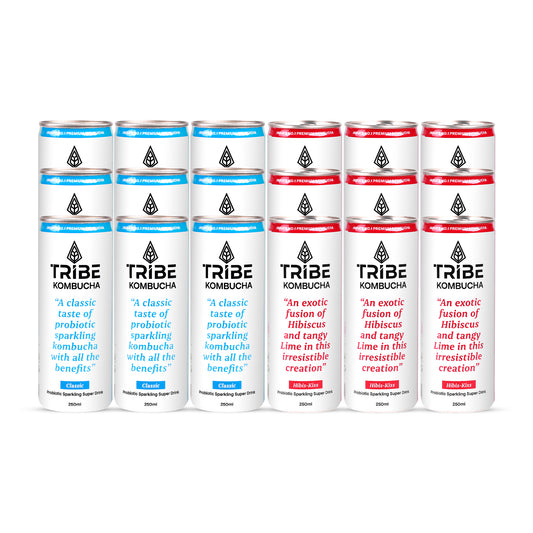 Tribe Kombucha Probiotic Super Drink | Supports Gut Health | Gluten-Free | Naturally Fermented | Super Refreshing | Gluten free | Antioxidant and Hydration | Classic and Hibiscus| Pack of 24 |250 ML