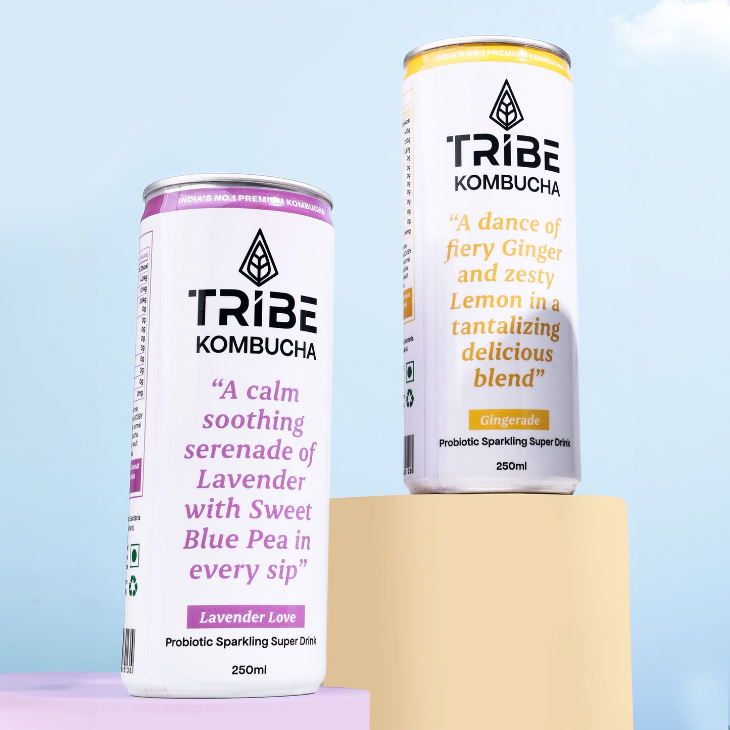 Tribe Kombucha Probiotic Super Drink | Supports Gut Health | Gluten-Free | Naturally Fermented | Super Refreshing | | Gluten free | Antioxidant and Hydration | Gingerade and Lavender| ack of 24 |250 ML