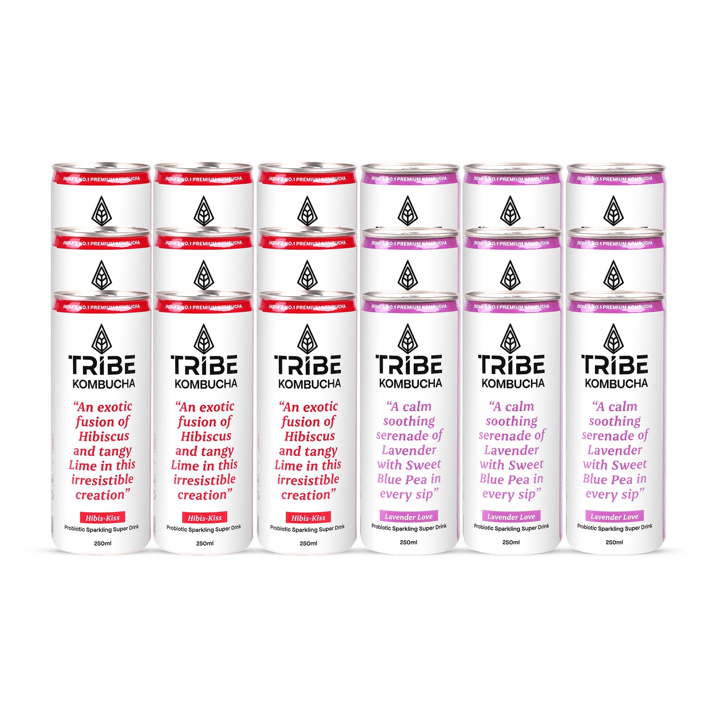 Tribe Kombucha Probiotic Super Drink | Supports Gut Health | Gluten-Free | Naturally Fermented | Super Refreshing | Gluten free | Antioxidant and Hydration | Lavender and Hibiscus| Pack of 24 |250 ML