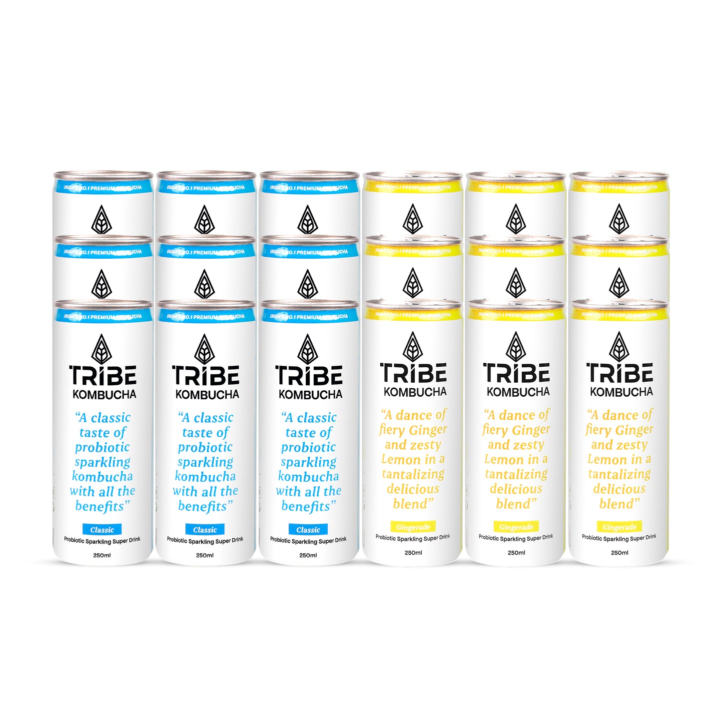 Tribe Kombucha Probiotic Super Drink | Supports Gut Health | Gluten-Free | Naturally Fermented | Super Refreshing |  Gluten free | Antioxidant and Hydration | Classic and Gingerade |Pack of 24 |250 ML